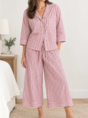 Petite Plume women’s  Red & White Striped Button Pajama Set. B2